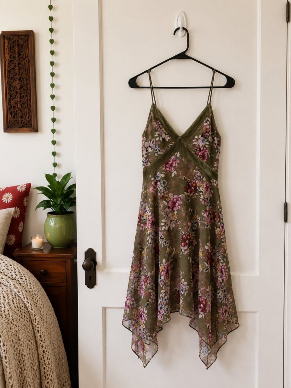 White House Black‎ Market Velvet Trim Floral Midi Dress 00 Y2K Garden Fairycore